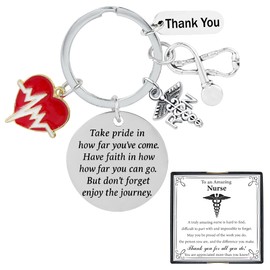 Thank You Keychain Gift for Nurse Doctor Medical Student – Heartbeat Stethoscope Caduceus Charms with Quote Celebrate Nurse Journey – Appreciation Gift for Healthcare Workers Graduation Nurse Week