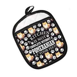 PWHAOO Pomeranian Oven Mitt A Kitchen is Not Complete Without A Pomeranian at Your Feet Pot Holder Pomeranian Lover Gift (Without A Pomeranian Black)