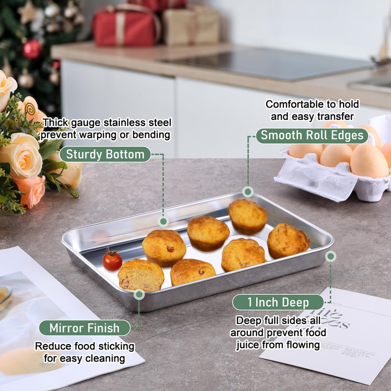 Toaster Oven Pan with Rack Set (2 Small Baking Sheets+2