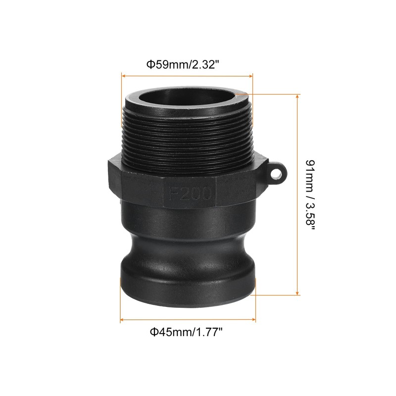 PATIKIL ポリカムロックフィッティング 2個セット 2" パートFメスアダプター x メススレッドカムグルーブホースフィッティング ポリプロピレン製カムロックフィッティング 黒