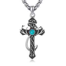 Seiyang 925 Sterling Silver Turquoise Cross Necklace for Men Deer Antler Fish Hook Necklace Hunting Necklace Cross Jewellery for Men
