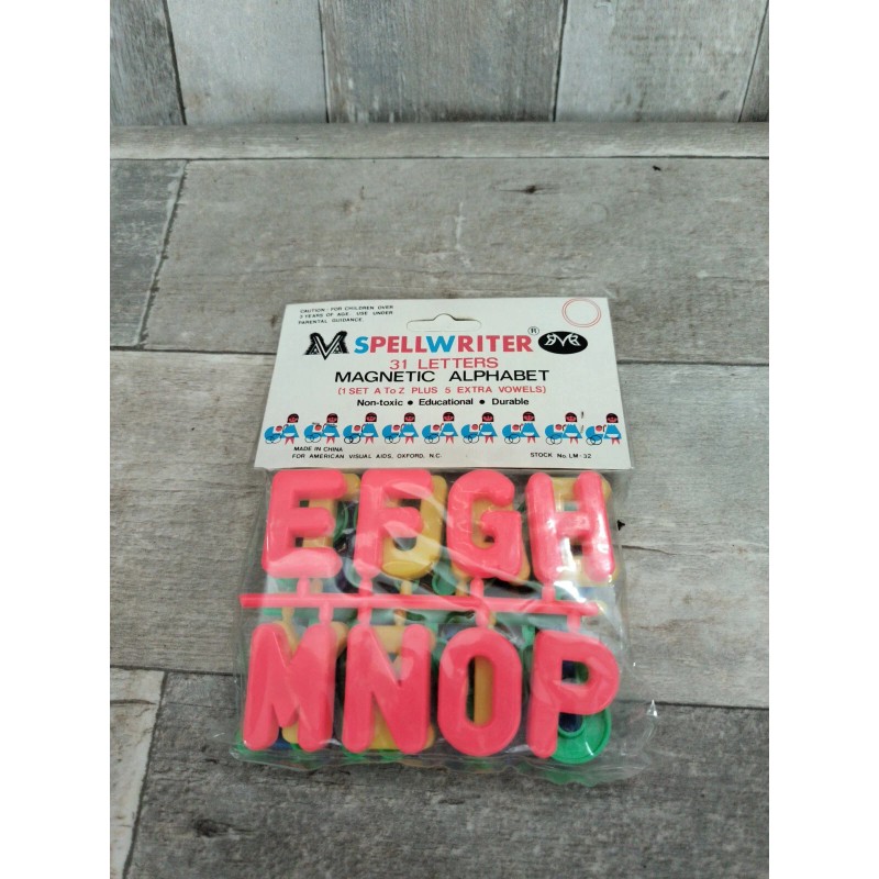 Vtg Spellwriter Magnetic 31 Alphabet Refrigerator Letters NOS Hanger Unpunched