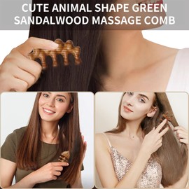 Rhinenet 3PCS Scalp Massager Natural Green Sandalwood Wood Massage Comb Wide Tooth Handmade No Static Head Massage Cute Animal Shapes Comb for Women Men Hair Neck Hands Legs Caring Tool (Insect-3)