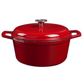 KOOMADE Dutch Oven Pot with Lid- 4.75 Quart Enameled Cast Iron Round Dutch Oven Stockpot With Dual Handles- Oven Safe up to 500°F, Heavy Duty Nonstick Cookware Safe for Bread Baking, Stews, Braising- Red (Red 4.75QT)