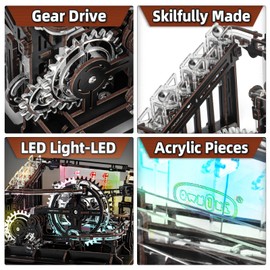 OWNONE 1 3D Wooden Puzzle Marble Run with LED Lights, Wooden Model Building Kits for Adults, Wood Mechanical Puzzle Building Set, Office Desk Decor Gift for Men Adults (312 PCS)