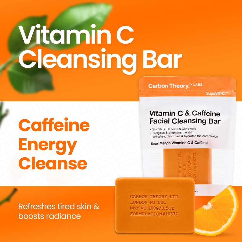 Carbon Theory Vitamin C & Koffein Gesichtsreinigungsseife, Hautbelebende Seife für