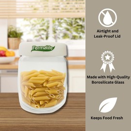 FERMALIFE - Food Storage Jar Containers, Borosilicate Glass Vacuum Seal Lids, Airtight Food Pantry Seal, Flour, Cereal, Pasta, Grains, Oats Canister | Size: 13.5oz, 27oz, 41oz (27oz - BLACK)