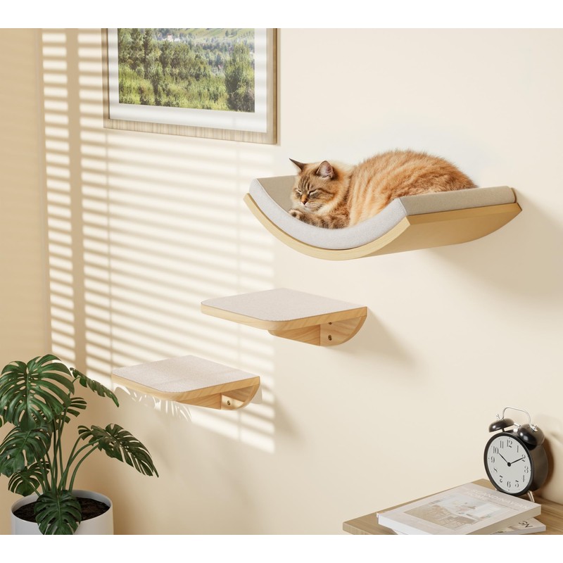 Cat Wall Shelf & Window Perch Combo, Wood Cats Wall
