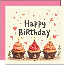 Women's 21st Birthday Card - Cupcake Numbers - Ladies Cute Birthday Card for 21 Year old Girl Daughter Friend Granddaughter Sister twenty one, twenty first Niece cousin