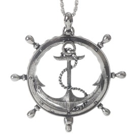 Anchor Nautical Wheel 4X Magnifier Magnifying Glass Pendant Necklace, 30"