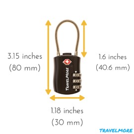 6 Pack TSA Approved Travel Combination Cable Luggage Locks for Suitcases & Backpacks - Black