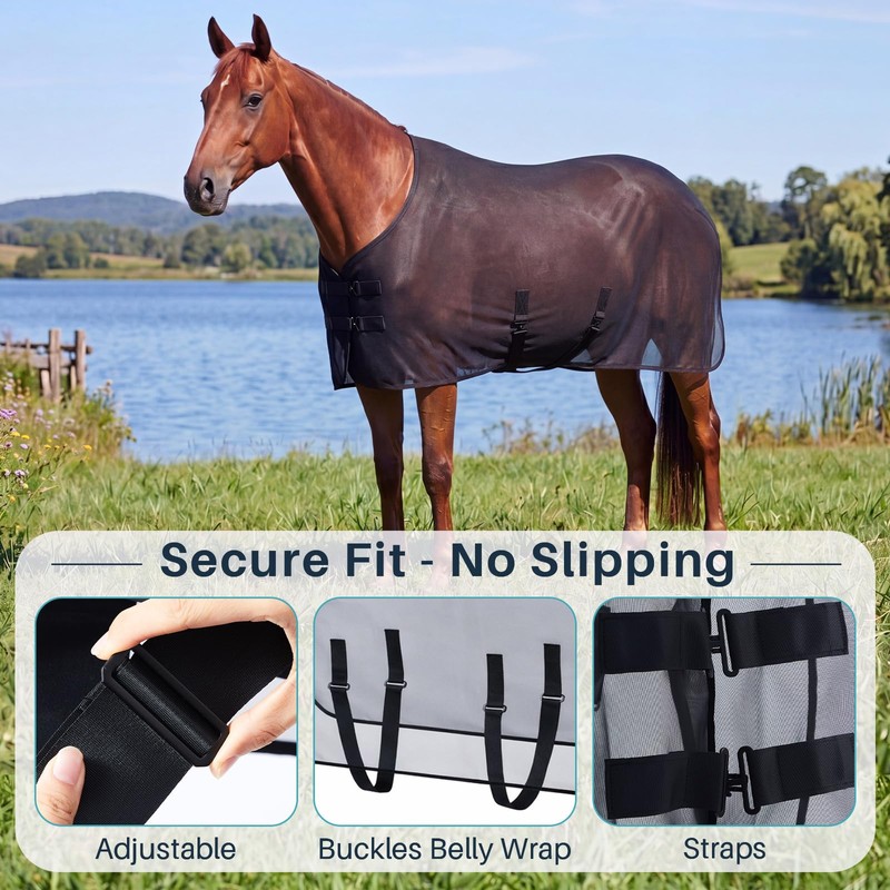 Hsei Horse Fly Sheet Black Mesh Breathable UV Protection Summer