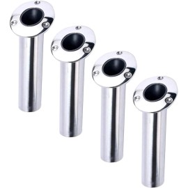 Amarine Made 4 Pack Flush Mount Fishing Rod Pole Holders with Drain Stainless Steel 15 Degree