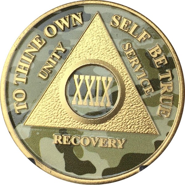 29 Year AA Medallion Camo Gold Plated Anniversary Chip Camouflage Color