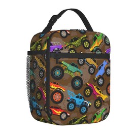 HKHEHOP Vintage Monster Cartoon Truck Lunch Bag Insulated Reusable Lunch Box Lunch Tote Lunchbox Portable Bento Bags For Men Women Office Work Travel Picnic Camping