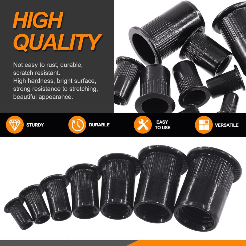 Rustark 100Pcs M4 Rivet Nuts Carbon Steel Black Zinc Plated
