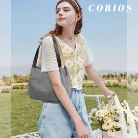 CORIOS Women Underarm Bag Canvas Handbag Ladies Top Handle Bag Casual Clutch Tote Bag for Shopping Work School Travel Casual Daily Grey