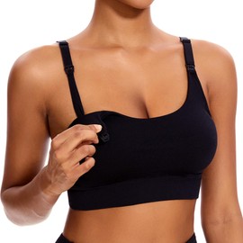HBselect Nursing Bras for Breastfeeding, Medium-Impact Nursing Sports Bra Support Maternity Bras Pregnancy Wireless Bra Black