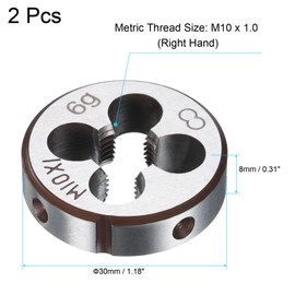 sourcing map 2pcs Round Threading Die M10 x 1.0 Metric Thread Right Hand Screw Cutting Fixed Dies, Alloy Tool Steel Tapping Repair Tool