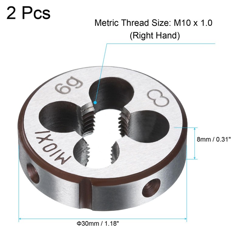sourcing map 2pcs Round Threading Die M10 x 1.0 Metric