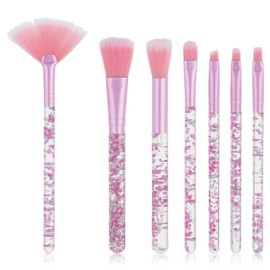 Makeup Brush Set, 7 Pcs Makeup Brushes Crystal Glitter Make Up Brushes Cute Synthetic Bristles Make Up Brush Set for Eyeshadow Blush Concealer Lipstick Foundation Application (Pink)
