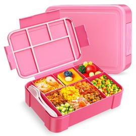 WayEee Children's Lunch Box with Compartments 1330 ml Lunch Box Children Leak-Proof Lunch Box Children for Nursery and School (Pink)