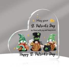 St Patricks Day Decor for Table, Office Desk, Shelf, Mantle - Acrylic Heart Shamrocks Decorations for Home & St Patricks Day Gifts