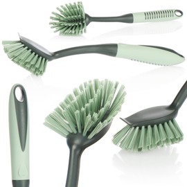 com-four® 3-Piece Cleaning Set - Hand Brush, Dustpan, Hand Brush - Household Dustpan and Dustpan (Grey/Light Green, 3-Piece)