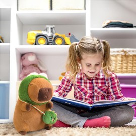 Ditucu Capybara Plush with Dinosaur Hat & Mini Bag 9.8 inch Cute Dino Capibara Stuffed Animal Soft Plushies Toys Gifts for Kids Adults Brown