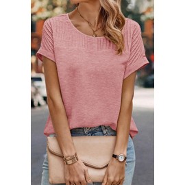 Dokotoo Summer Tops for Women Trendy 2025 Fashion Oversized Round Neck Cap Short Sleeve Solid T Shirts for Women Cozy Basic Casual Pleated Loose Fit Womens Clothes Womens Tops Resort Wear Medium Pink