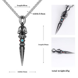 UMtrade Tibetan Buddhist Necklace Evil Warding Off Pendant Men Women Stainless Steel Vajra Falling Magic Pestle Jewelry, Stainless Steel, No Gemstone, YML-NE0044