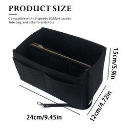 AWAVM Bag Organizer Insert - Multi-Pocket Felt Liner for Handbags, Purses, Totes - Fits Speedy, Neverfull (Black, M)