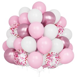 Pink and White Balloons, 60PCS Baby Pink Balloons 12 Inch Chrome Pink Confetti Latex Balloons for Wedding Girls Birthday Baby Shower Princess Theme Pink Party Decorations
