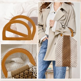 Wooden Purse Handles D Shape Wooden Bag Handle Replacement Handbag Purse Handle for Handmade Beach Bag Handbags Straw Bag Purse Handles Light Brown 2 Pcs