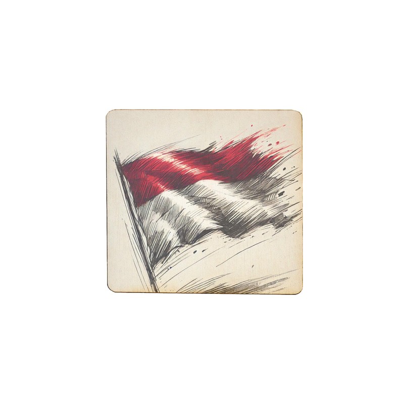 Wooden Fridge Magnet with Abstract Flag Design, Vintage Style Artwork