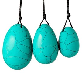 KYEYGWO Green Howlite Turquoise Reiki Healing Crystal Yoni Eggs Set with 3 Sizes, Polished Oval Ball Eggs Massage Stones Women's Gemstone Egg for Strengthening Pelvic Floor Muscles and Kegel Exercise