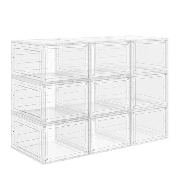 SONGMICS Shoe Boxes, Clear Shoe Organizers, Set of 12, Plastic Shoe Storage with Clear Door, Easy Assembly, up to US Size 12, Transparent ULSP032W12