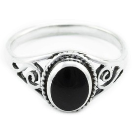 Windalf Women's Bohemia Silver Ring Lucy 9 mm Onyx Stone Spirals 925 Sterling Silver, Silver, No Gemstone