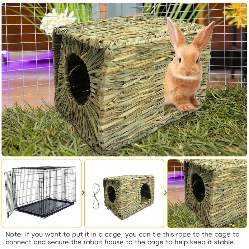 Hamiledyi Large Rabbit Grass House Hand Woven Natural Bunny Hut