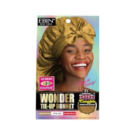 Wonder Wig Solution Tie-Up Bonnet Extra Long Gold – Stylish Sleeping Night Cap for Women Braids, Locs, Weaves, Wigs, Natural Hair, Silky Satin Adjustable Tie Band, Minimizes Frizz, Breathable
