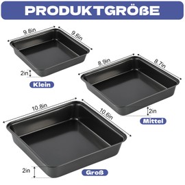 HFYZZ Quadratisch Auflaufform 3er Set, Edelstahl Brownie Kuchenform Eckig mit Antihaftbeschichtet, Schwarz Quadratische Backform für Kuchen Lasagne Aufläufe, Leicht zu Reinigen