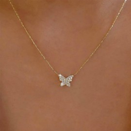 TseenYi Crystal Butterfly Choker Necklace Gold CZ Butterfly Pendant Necklace Small Butterfly Short Choker Sparkling CZ Butterfly Chain Necklace Chain Jewellery for Women Girls, Crystal