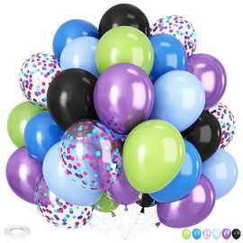 Green Purple and Blue Balloons, 12 Inch Purple Green and Black Balloons Purple Black and Metallic Purple Blue Confetti Balloon for Boys Girls Theme Birthday Baby Shower Party Decoration