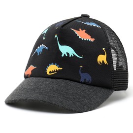 JANGANNSA Children's Baseball Cap Dinosaur Horn Summer UV Children's Hat for Boys Girls 0-8 Years, Mesh Black Dinosaurs
