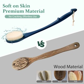 Back Scrubber for Shower, 17-Inch Shower Brush for Men and Women, Long Handle Exfoliating Body Brush, Medium Bristle Stiffness for Dry or Wet Brushing (Navy Blue)