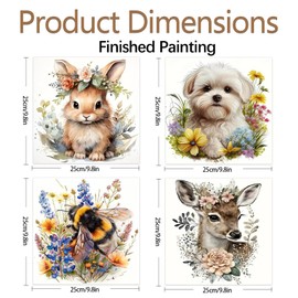 JATOK Paint by Numbers for Adults, Paint by Numbers, DIY Animal Flower with Brushes and Acrylic Paints, Hand Painted Oil Painting Canvas for Home Decor, Without Frame, 25 x 25 cm, Pack of 4