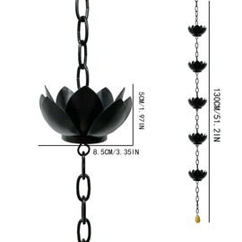 LWSELLS Lotus Rain Catcher Chain for Gutters Outside, Rain Chain Cups to Replace Gutter Downspout, Divert Water and Home Display, 5 Cups, Adjustable,Black Powder Coated