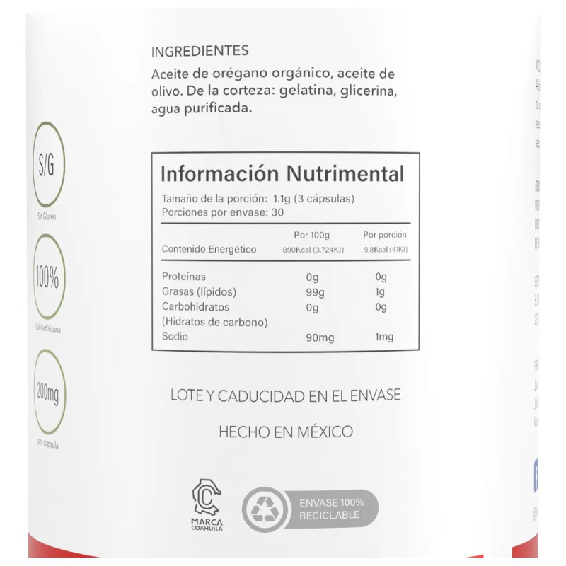 Aceite De Orégano En Capsulas 80% Carvacrol (90 Caps-0.2 G.)