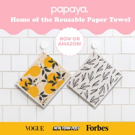 Papaya Reusable Paper Towels 4-Pack - 4 Sheets + 2 Hooks, 1 Sheet Replaces 17 Rolls, Quick Drying, No Odor, Washable Kitchen Cloth, Sustainable Dish Sponge, Eco Friendly Gift (Golden Hour)