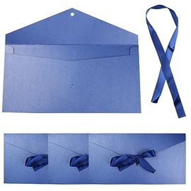 4 Pack Kraft Paper Envelopes with Ribbons, 22 * 10.9cm Invitation Envelopes for Festival and Party - Lake Blue